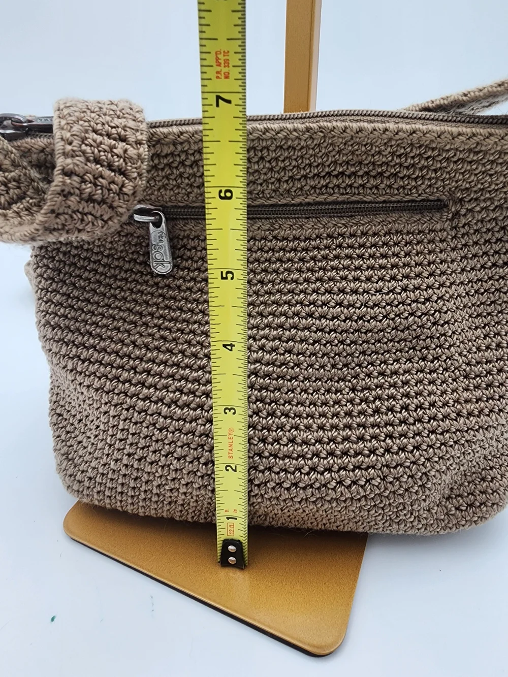 The Sak Crochet Shoulder Bag in Taupe Brown